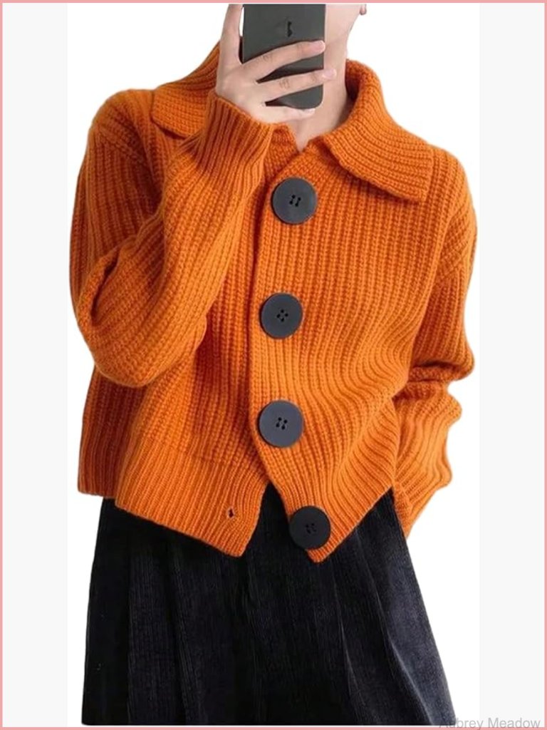 Women's Button Down Collared Cardigan Sweater Long Sleeve Knit Outerwear